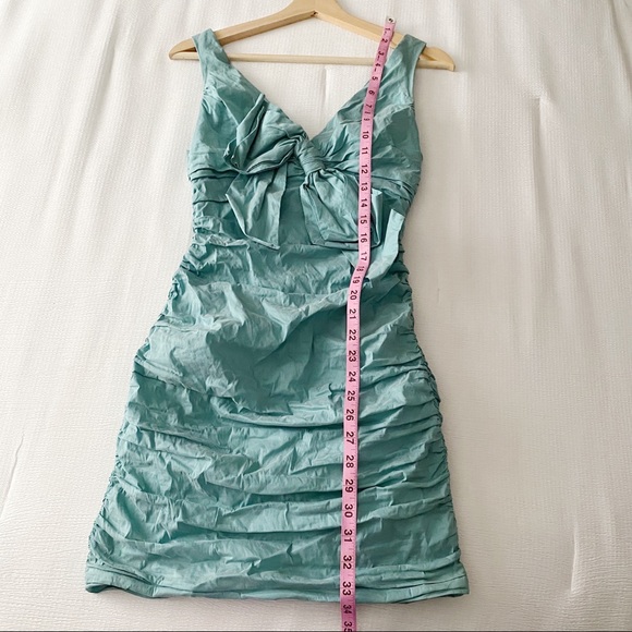 BCBG Ruched Sides Bow Dress in Blue Surf - Picture 2 of 10